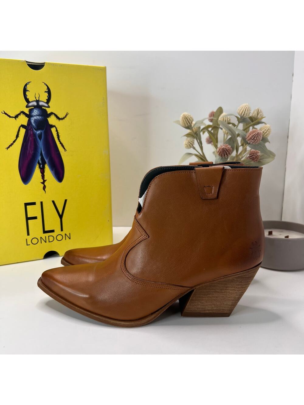 Fly London Waxi Leather Western Cowboy Boot Camel 185Fly Women 42/11.5 NWB